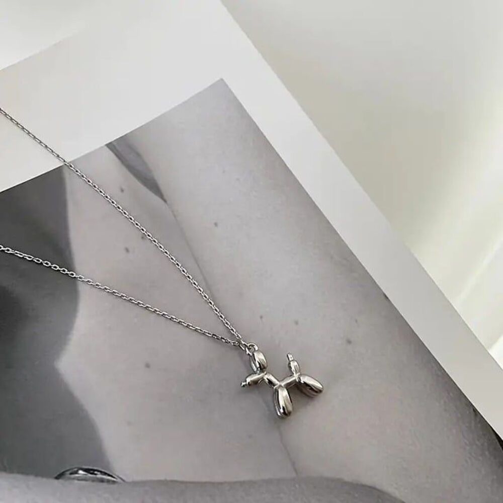 Adorable Silver Colored Balloon Animal Necklace with Chain